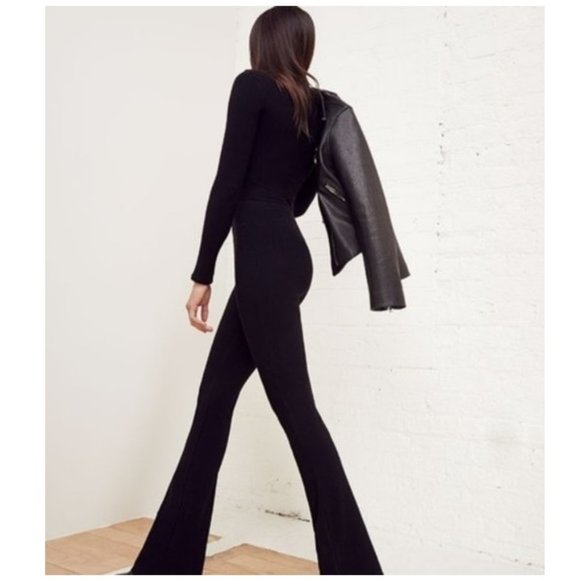 Reformation Chrissi Jumpsuit / Size 2 / Black Lace-Up Fitted Ribbed - Picture 2 of 10